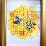 cuadro con colibri y flor de la vida